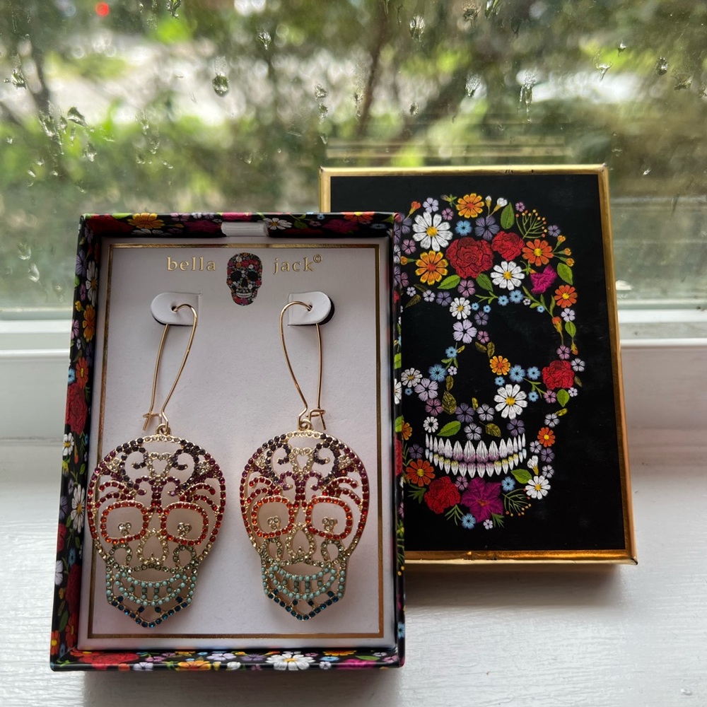 Bella Jack Skull Multicolor Stone Dangling Earrings Halloween